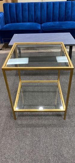Bella Square Gold Leaf Metal and Glass Side Accent Table