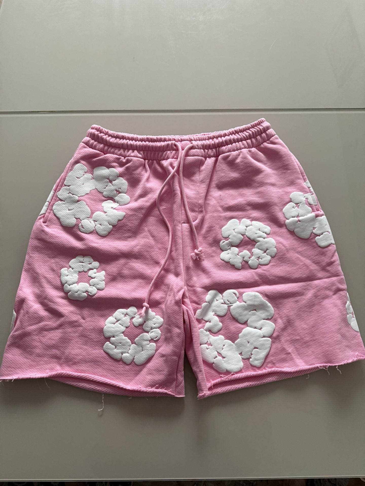 Pink Denim Tear Shorts
