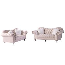 Beige Classic America Chesterfield Tufted Camel Back Sofa,set of 2