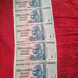 Lot Of 5 Zimbabwe 100 Trillion BANknotes UNCIRCULATED 