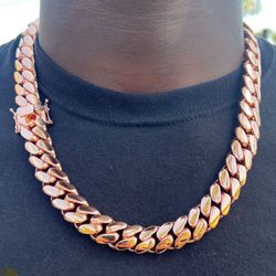 🌹💎 Chain 20mm Miami Cuban Link Rose Gold Plated Chain Necklace 18k & 14k👑