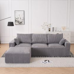 113" Modern U-Shaped Sectional Sofa Modern Lounge Sleeper Grey Couches with Large Back Cushions Two Pillows one Ottomans Required Full Foam Constructi