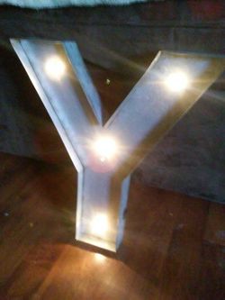 "Y" Metal antique style lighted wall hanging sign letter