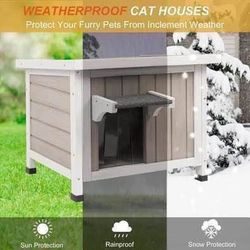 New Outdoor Cat House, Weatherproof Solid Wood Cat Shelter with Openable Roof for Small Animals