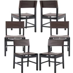 Modern Dining Chairs Set of 6, Mid Century PU Leather Dining Room Chairs Wooden Armless Side Chair Desk Chair for Living/Kitchen Room Bedroom (Dark Br