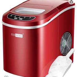 VIVOHOME Electric Portable Compact Countertop Automatic Ice Cube Maker Machine with Hand Scoop and Self Cleaning Function 26lbs/Day Red