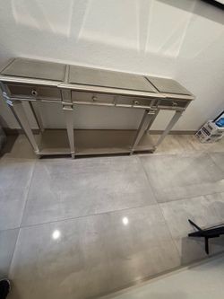 Modern Glam Mirrored Console Table w/ 3 Drawers – Silver Entryway