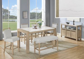 GENUINE MARBLE COUNTER HEIGHT DINING TABLE SET