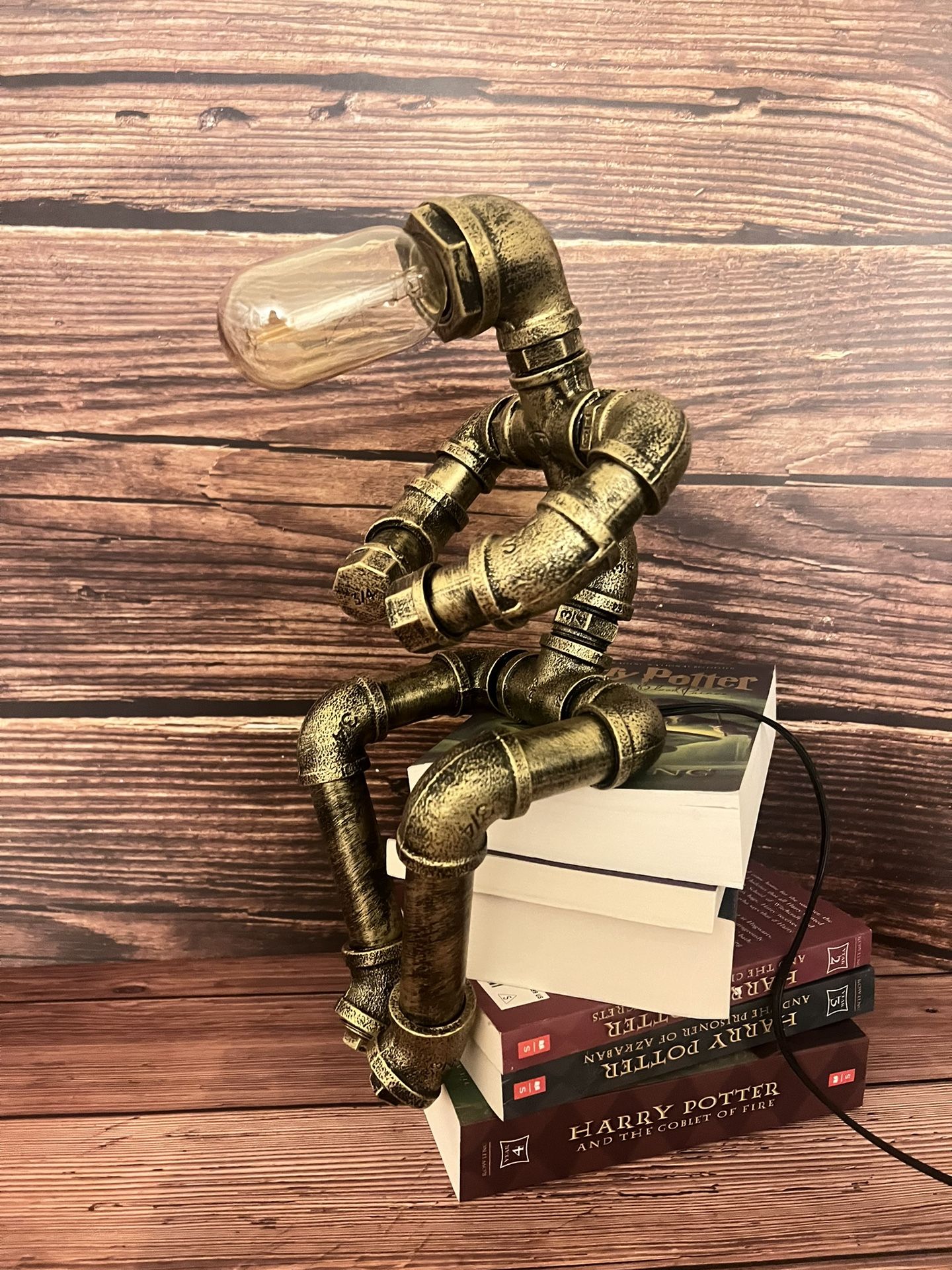 Stylish steampunk table lamp, steampunk lamp, steampunk light, creative robot style, light bulb inclued