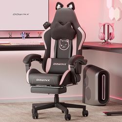 Dowinx Gaming Chair Cute with Cat Ears and Massage Lumbar Support, Ergonomic Computer Chair for