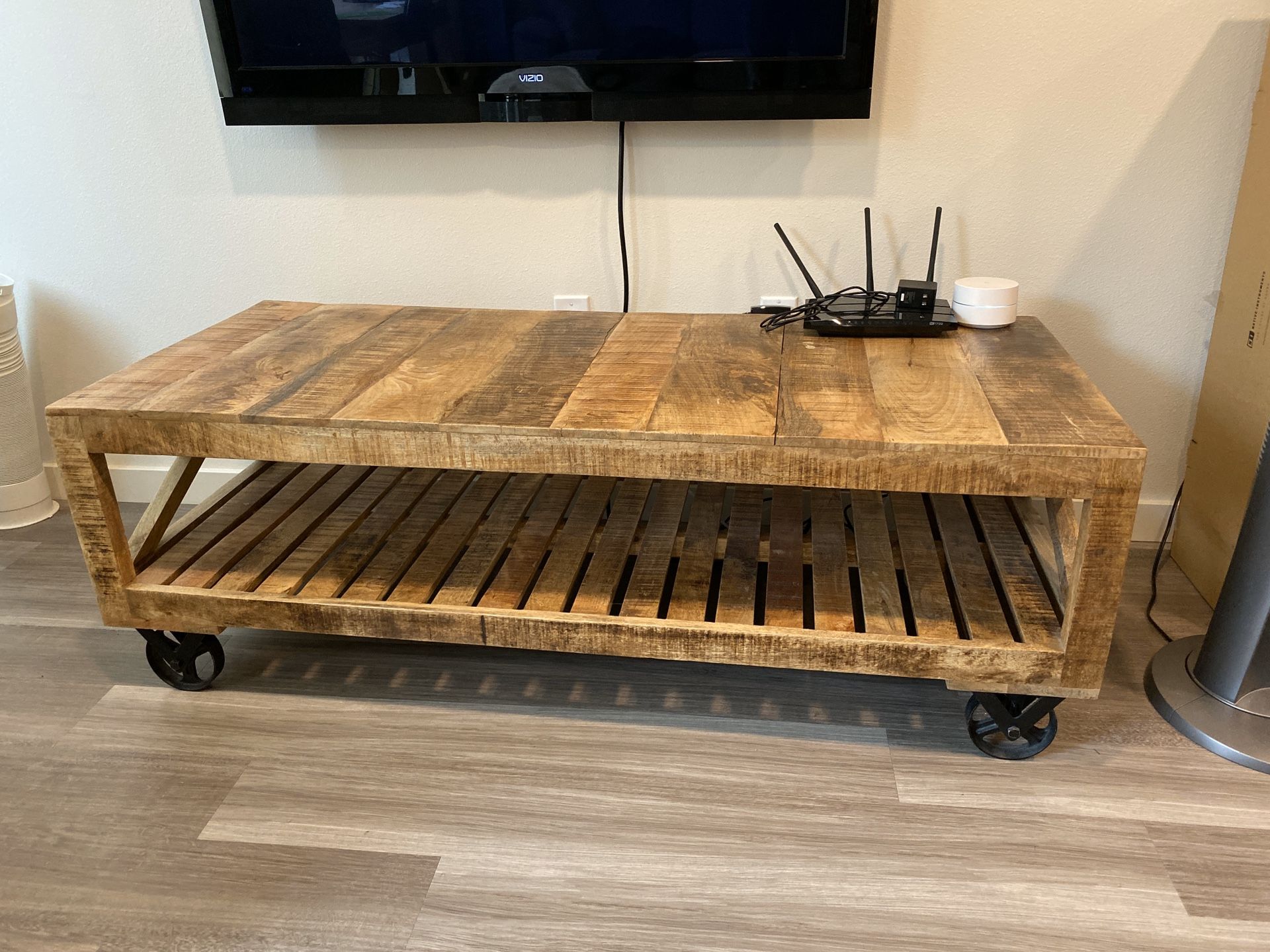 Rustic solid wood media console or coffee table