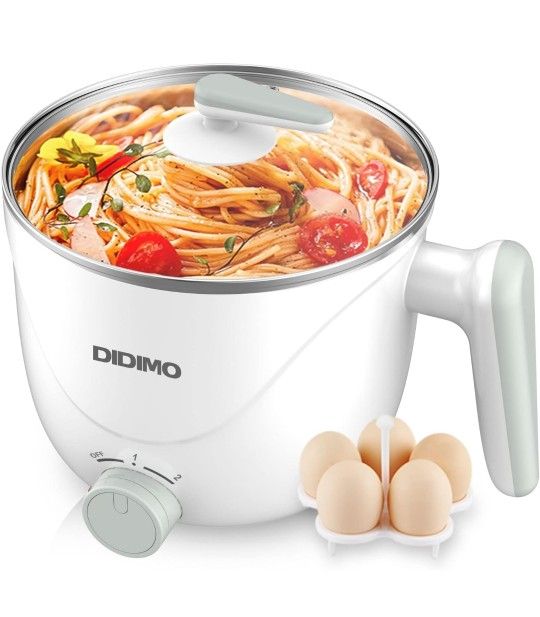 DiDimo Electric Pot,1.5L Stainless Steel Mini Hot Pot,Rapid Noodles Cooker,Shabu Hot Pot,For Steak, Egg, Fried Rice, Ramen, Oatmeal, Soup