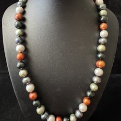 Sterling Silver Dyed ~9-10mm Multi Color Pearl Necklace ~18"