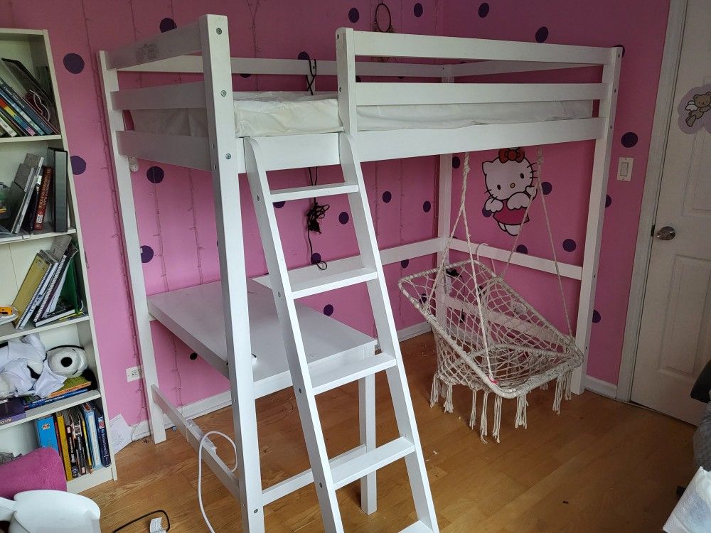 Twin Loft Bed with Built-in-Desk plus swing