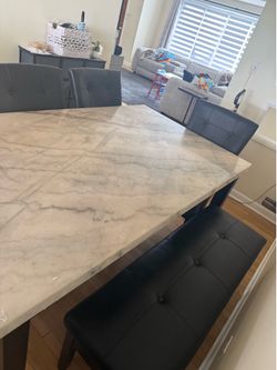 Marble table with bench/storage