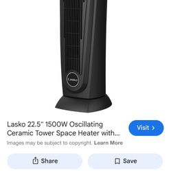 Lasko 22.5" 1500W Oscillating Ceramic Tower Space Heater
