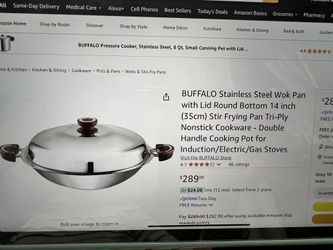 Buffalo Stainless Steel Wok Pan With Lid (14 Inch)