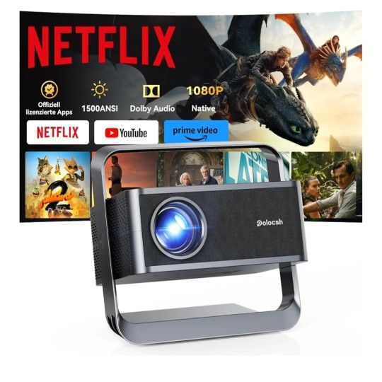 [1080P Full HD & 4K Support] Smart Projector with WiFi and Bluetooth, Official Netflix Portable Projector, Auto Keystone & Zoom, Dolby Audio Mini Outd