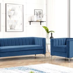 Modern Channel Tufted Velvet Chair and Sofa Set