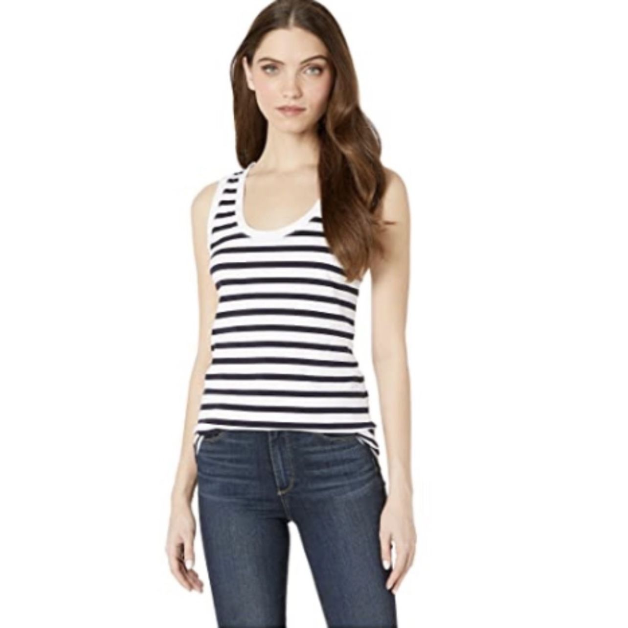 AG ADRIANO GOLDSCHMIED Black White Striped Scoop Neck Sleeveless Tank Top