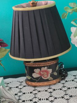 Vintage Floral Table Lamp with Black Shade