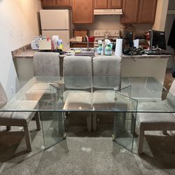 Glass Dinning Room Table Dinning Chairsx6