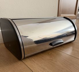 Crate and Barrel Brabantia Roll Top Bread Box, Brilliant Steel