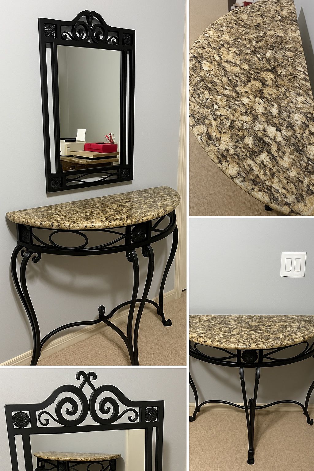 Granite Console Table & Matching Mirror Set – Elegant Entryway Vanity