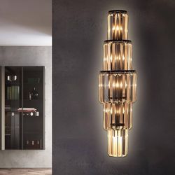 29.5 inch Modern Wall Sconce Crystal Vanity Wall Sconce Lighting 5-Light Black Wall Light Fixtures