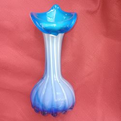 Blue and White Opaline Blown Glass Vase