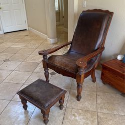 Leather “cowboy” Chair With Ottoman 