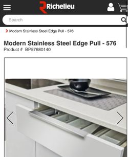 KITCHEN HANDLES • Richelieu Modern Stainless Steel Edge Pull 576