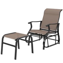 Outsunny Outdoor Glider with Ottoman, Patio Glider Chair Set with High Back, Brown