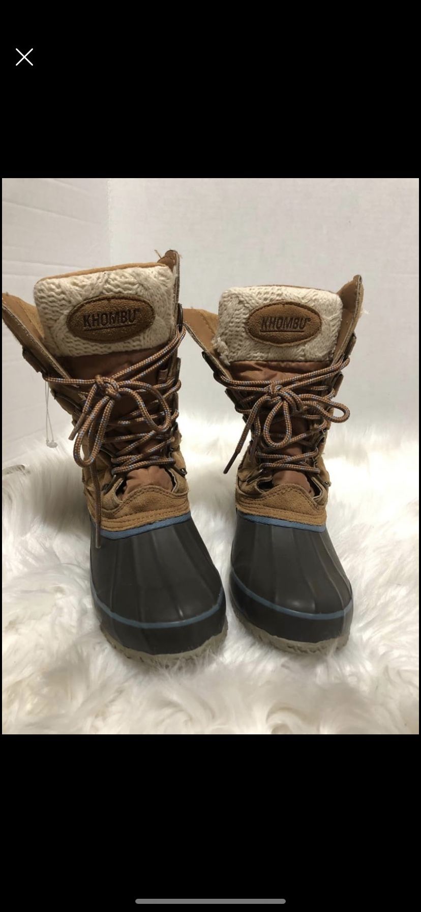 KHOMBU COZY Tan Suede Leather w/ Rubber Foot Mid Calf Lace Up Winter Boots 6