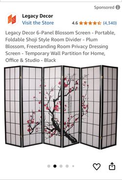 6 ft. Black 6 panel Room divider