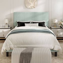Queen Bed Frame, Platform Bed Frame with Upholstered Adjustable Headboard, Ice B