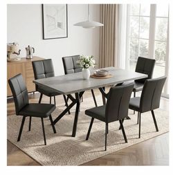 Brand new gray dining room set with six chairs and pull out leaf