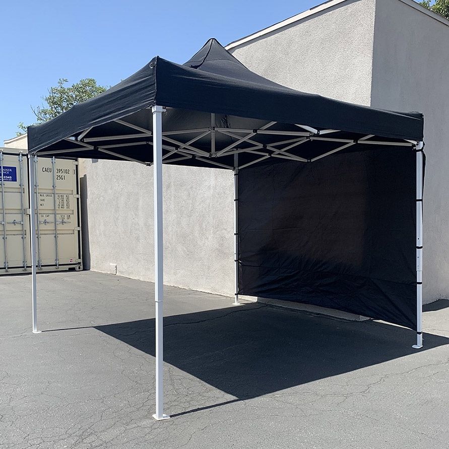 (New) $110 Heavy-Duty EZ Popup Canopy 10 x 10 FT with (1 Sidewall, Carry Bag) Red or Blue