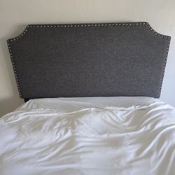 Gray Upholstered Queen Size Headboard