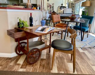 Wooden Drop-Leaf Tea Cart / Rolling Bar Server Table with chair Furniture