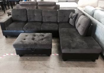Dark gray microfiber sectional couch