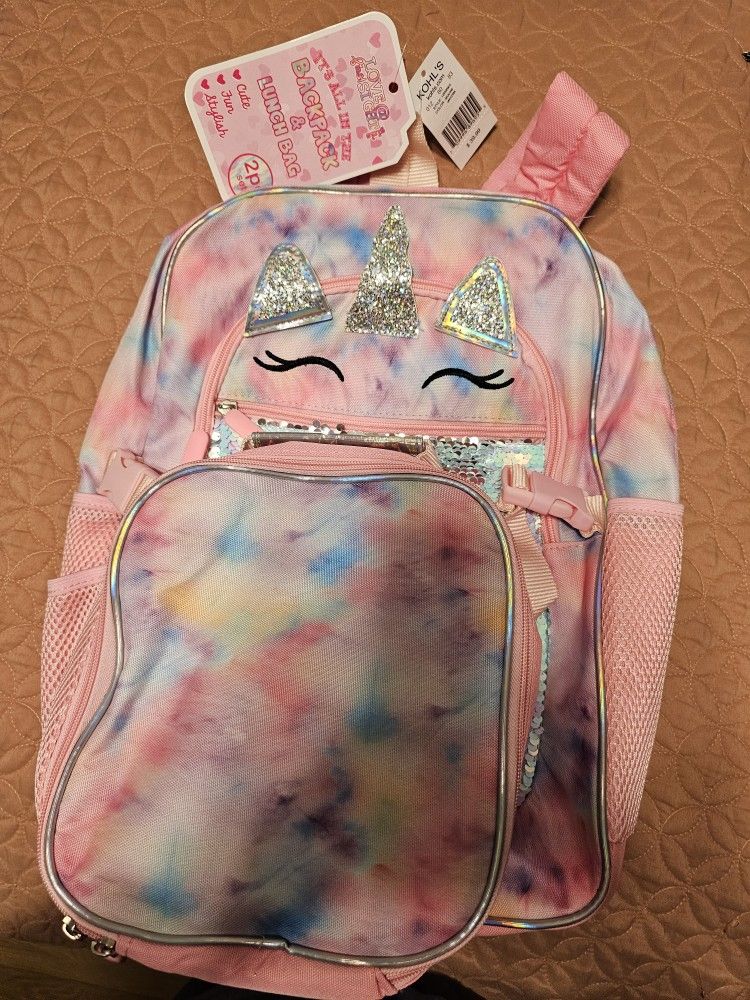 Love @ First Sight Fashion Sequin Unicorn Backpack And Lunch Bag Set