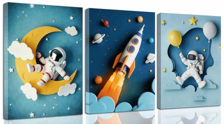 3-Piece Kids Space Astronaut Canvas Wall Art