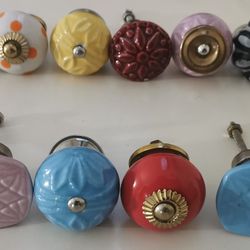 12 Painted Ceramic Knobs