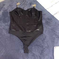  Guess Tops | Black Faux Leather Bodysuit | Color: Black | Size: L