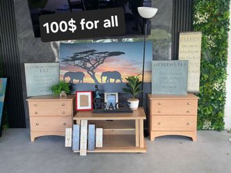 Wood Dresser, Coffee Table & Decor Bundle