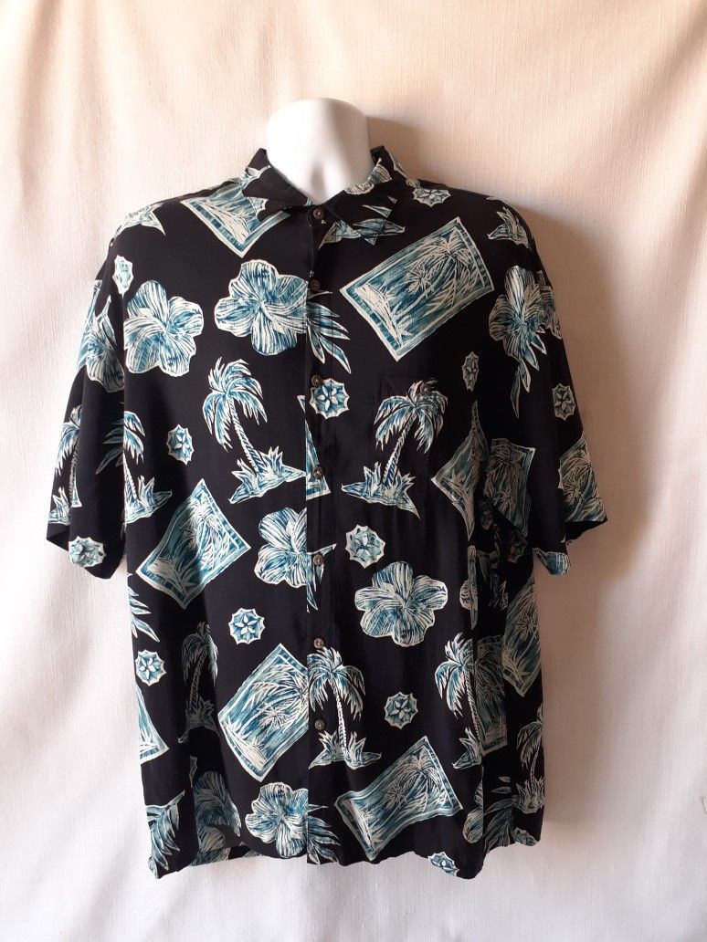 Campia Moda men's black/blue Hawaiian short sleeve button-down shirt size XL