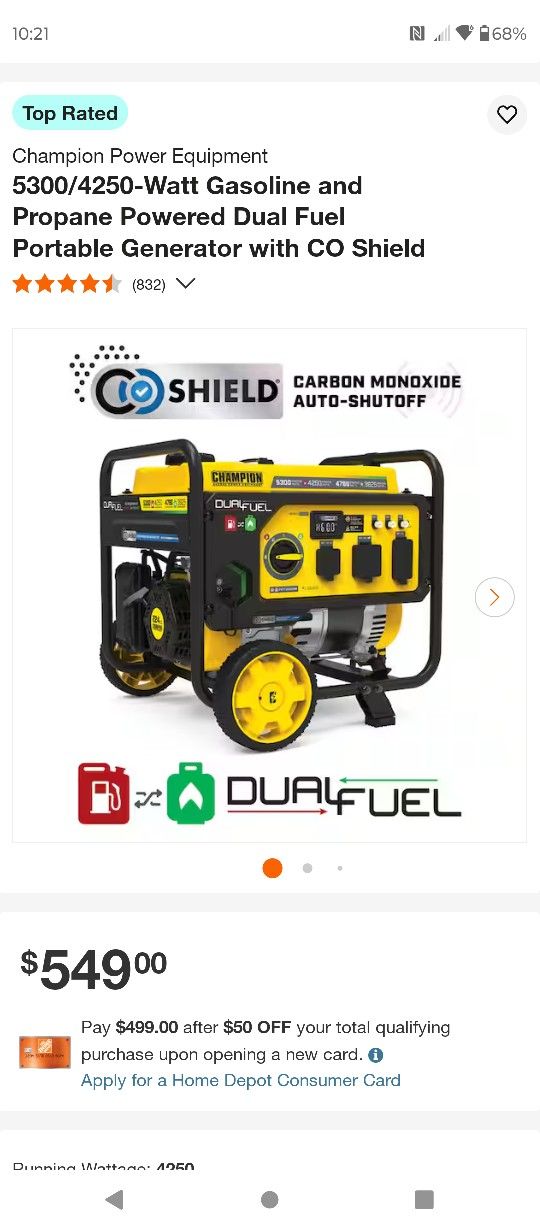 New Champion 5300 Watts Dual Fuel Generator