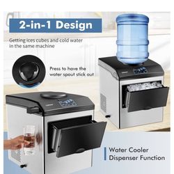 COSTWAY 2 in 1 Countertop Ice Maker Built-in Water Dispenser, 48LBS per Day, S/M/L Size Ice Cube, 5LBS