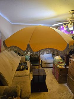Large Patio Umbrella with Fringe and Base